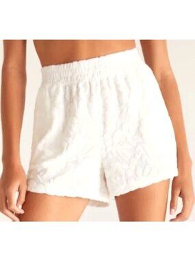 Faherty Women's Sz Small White Textured Jacquard Shorts With Elastic Waistband